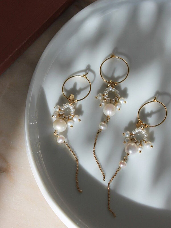 Stine A Heavenly Pearl Dream Hoop Gold - White Pearls & Chain