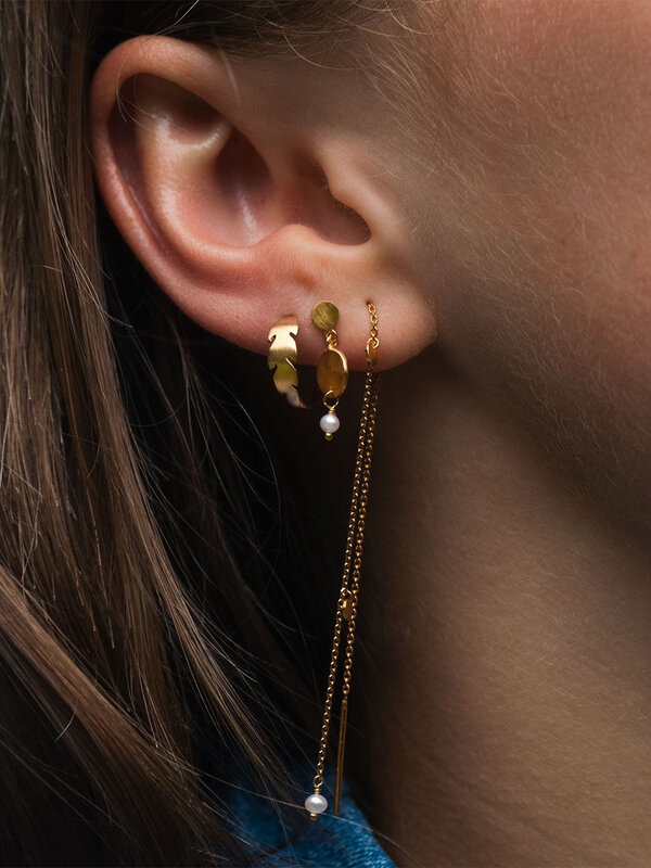 Stine A Petit Hammered Coin And Stone Earring Gold - Pearl