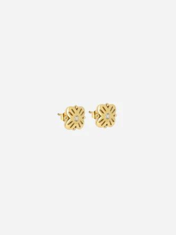 Zag Earring Clover Stone Stud Gold