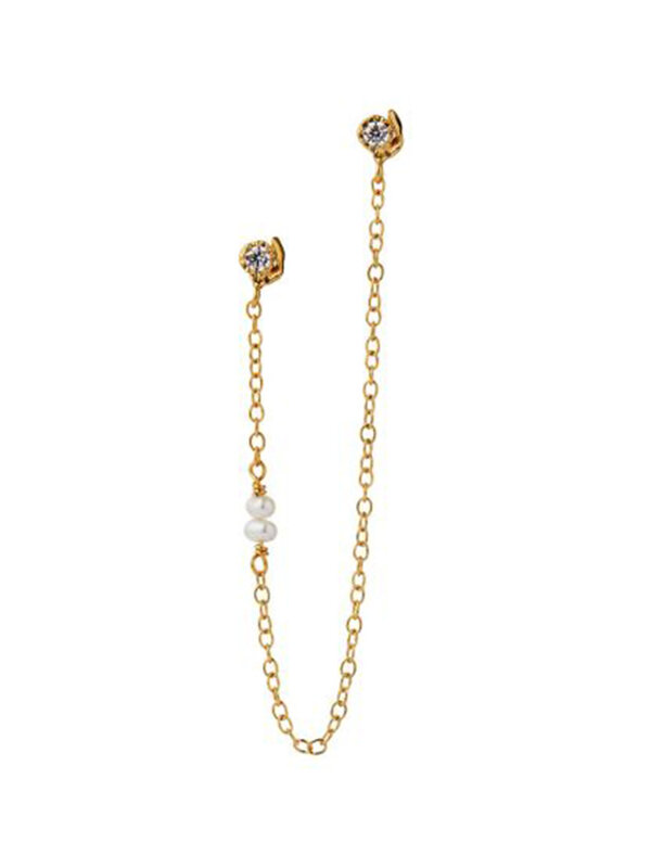 Stine A Twin Flow Earring with Stones, Chain & Pearls
