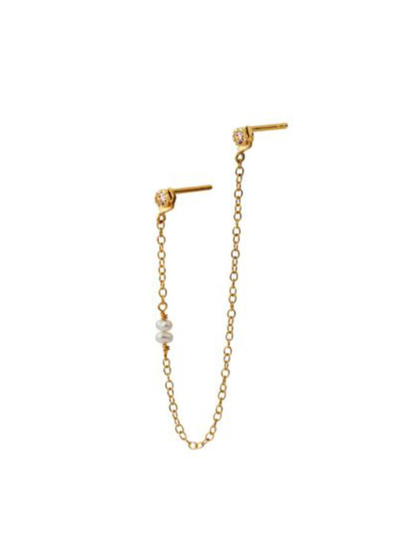 Stine A Twin Flow Earring with Stones, Chain & Pearls