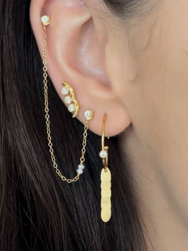 Stine A Twin Flow Earring with Stones, Chain & Pearls