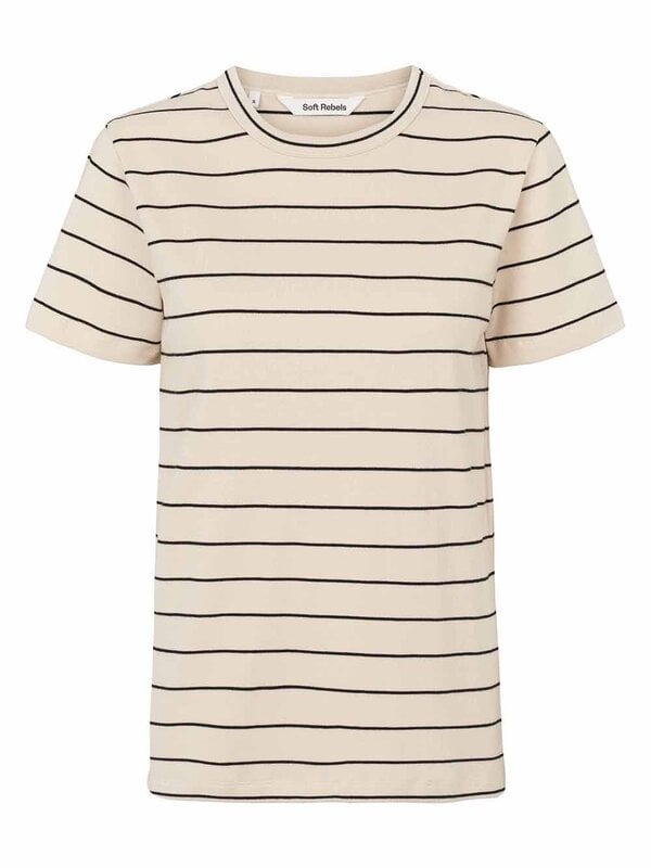 Soft Rebels Hella Striped T-Shirt Whitecap Grey