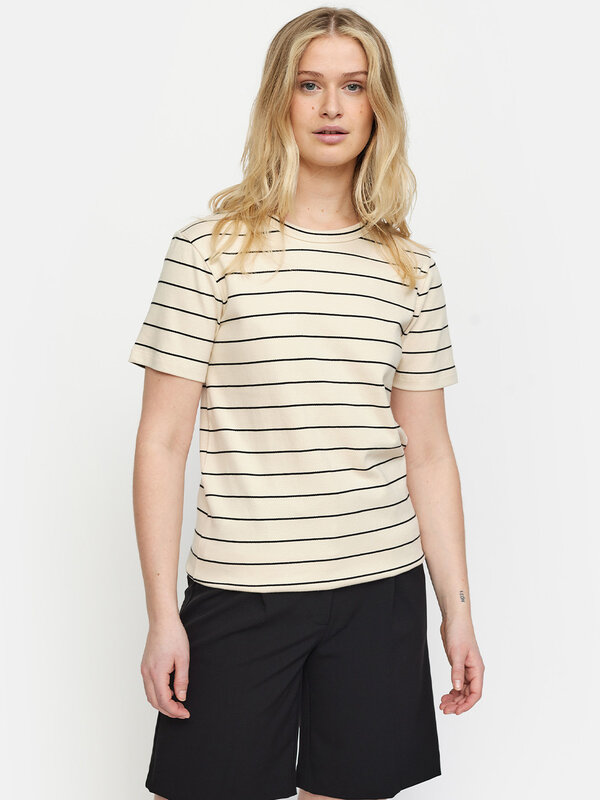 Soft Rebels Hella Striped T-Shirt Whitecap Grey