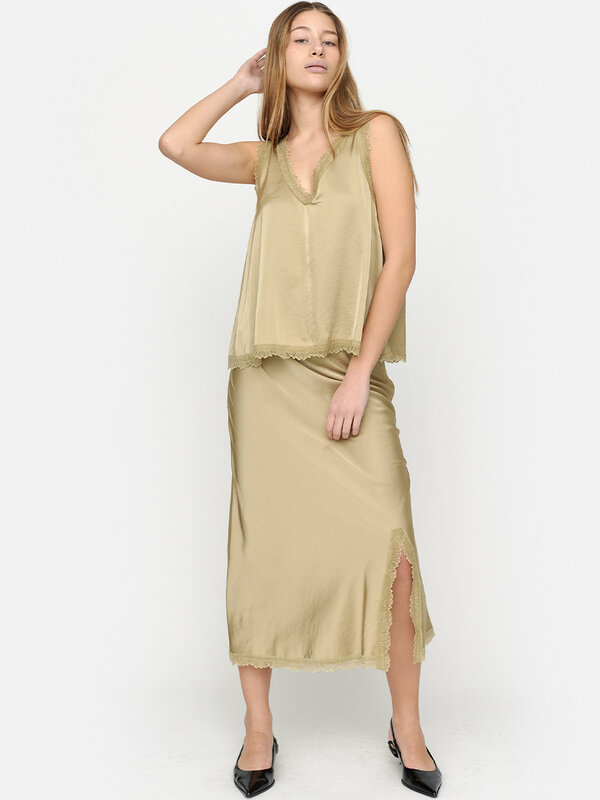 Sylvie Midi Skirt Olive Gray Soft Rebels Sylvie Midi Skirt Olive Gray