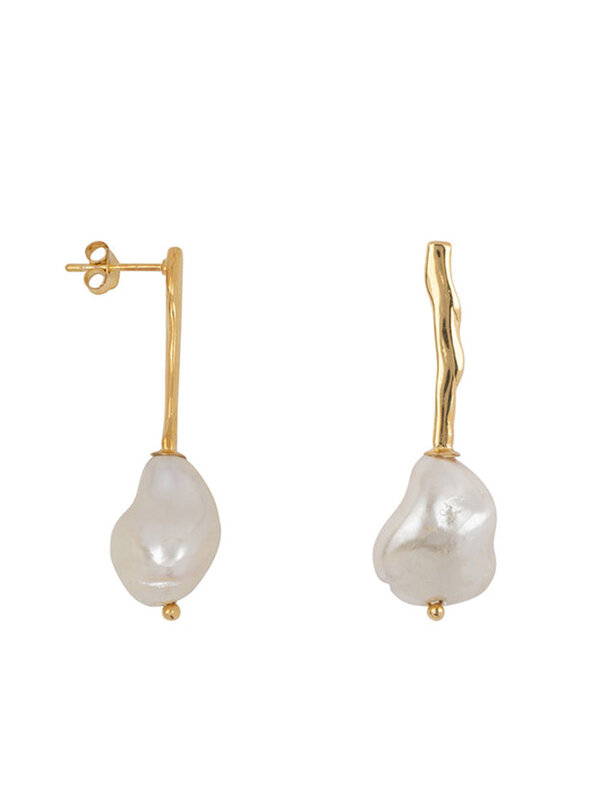Betty Bogaers Large Pearl Coral Stud Earring Gold Plated