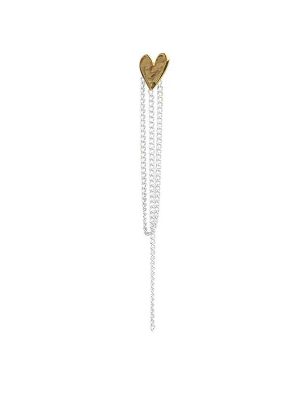 Betty Bogaers Heart Chain Stud Earring Silver & Gold Plated One Piece