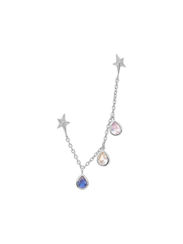 Anna + Nina Earring Single Star Rain Chain Stud Silver