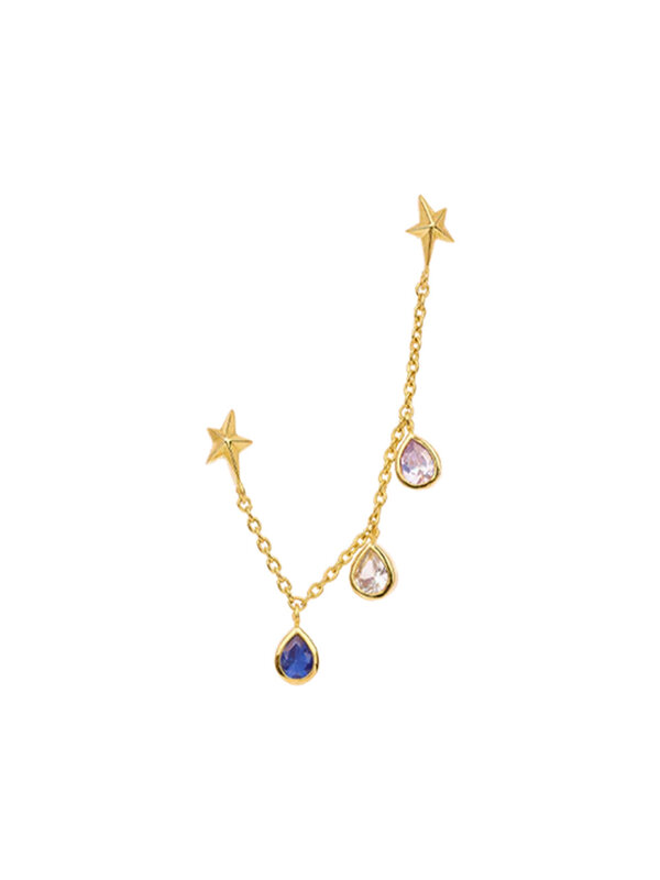 Anna + Nina Earring Single Star Rain Chain Stud Goldplated