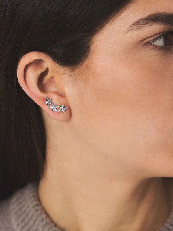 Anna + Nina Earring Single Stars Aligned Stud Silver