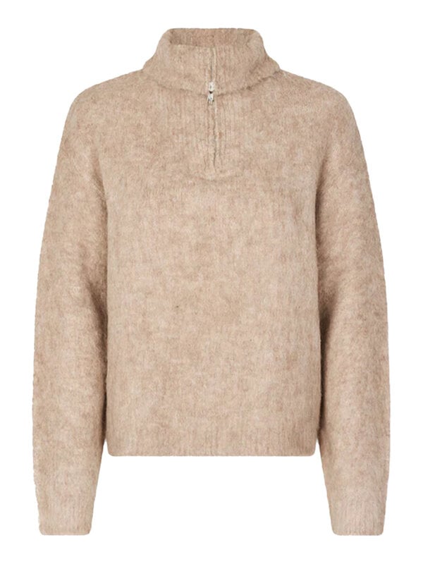 Modström Kane Zip T-Neck Pullover Beige Melange