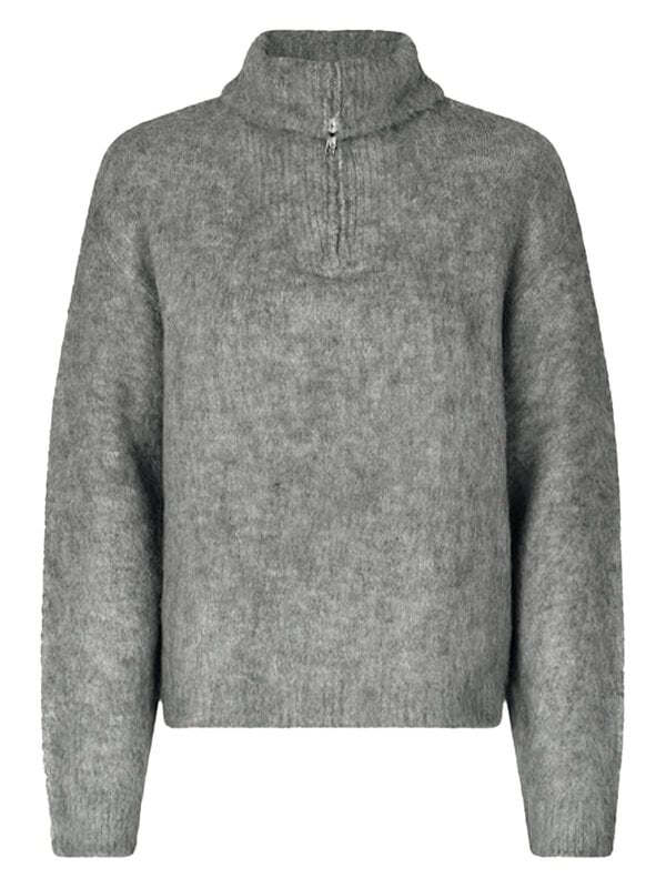 Modström Kane Zip T-Neck Pullover Dark Grey Melange