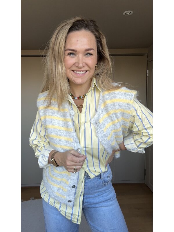 By Sara Collection Jade Blouse Geel Blauw Gestreept