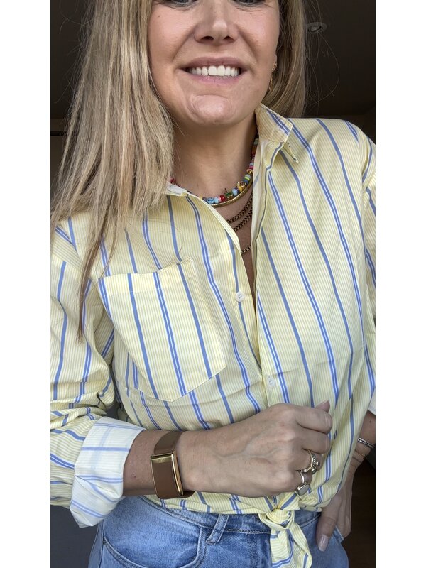 By Sara Collection Jade Blouse Geel Blauw Gestreept