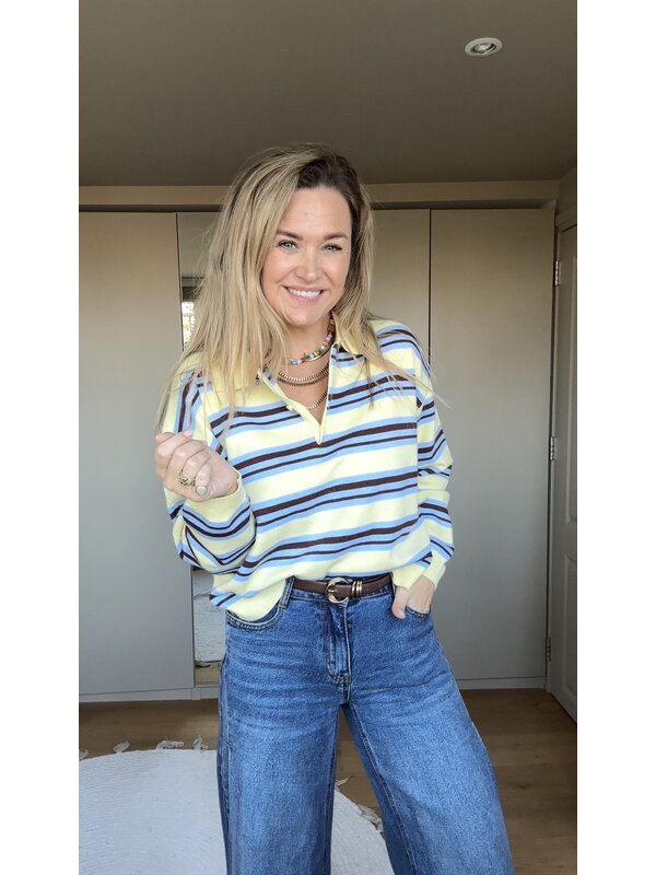By Sara Collection Louise Polo Blauw geel Gestreept