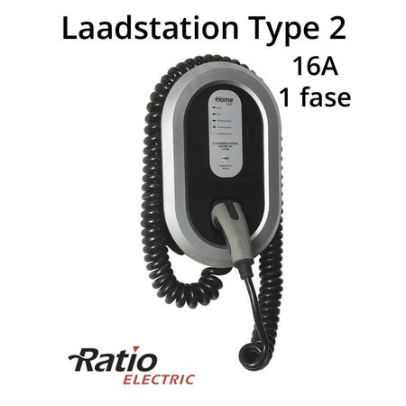 Ratio EV Home Box Laadstation type 2, 16A met 4 meter coiled laadkabel