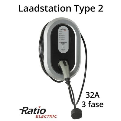 Ratio EV Home Box Laadstation type 2, 3 fase 32A met rechte laadkabel