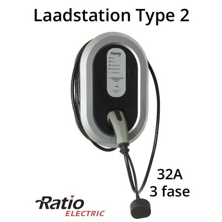 Ratio EV Home Box Laadstation type 2 3 fase 32A met 5 meter vaste rechte laadkabel