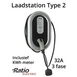 Ratio EV Home Box Plus type 2, 3 fase 32A, rechte laadkabel + KWh meter