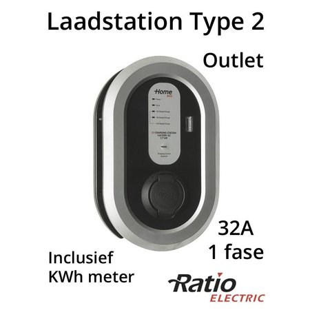 Ratio EV Home Box Plus Laadstation type 2 Outlet 1 fase 32A + KWh meter