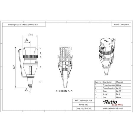 Ratio Walstroom stekker 16A zijde van voertuig of vaartuig
