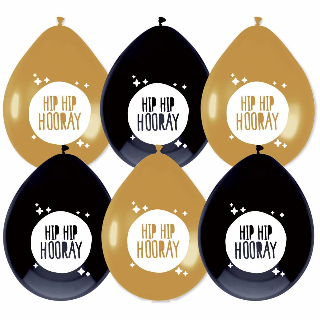 Ballonnen Festive Gold "Hip Hip Hooray" (6ST)