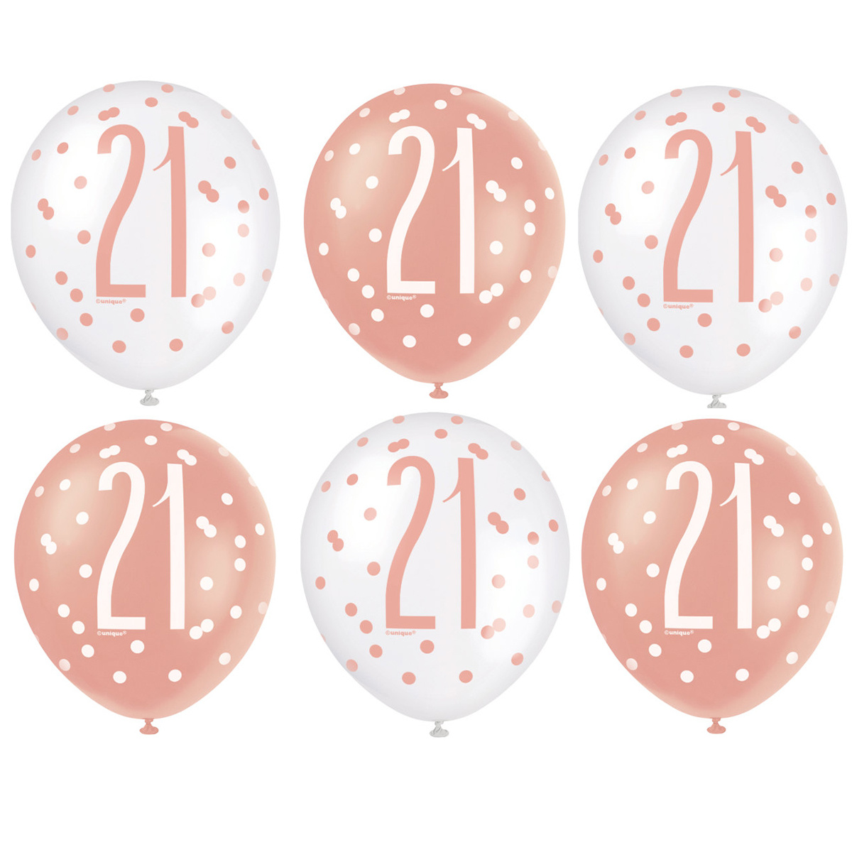 Ballonnen 21 Jaar Rosé Goud & Wit 30CM (6ST)