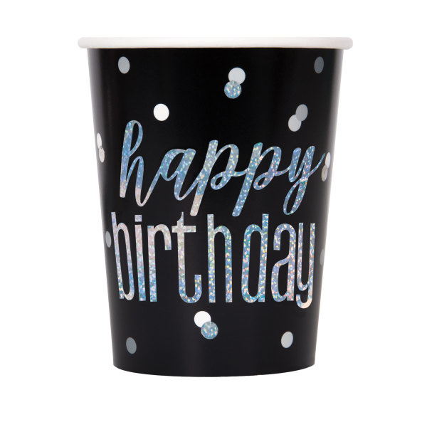 Wegwerp Bekertjes Happy Birthday Zwart & Zilver 270ML (8ST)