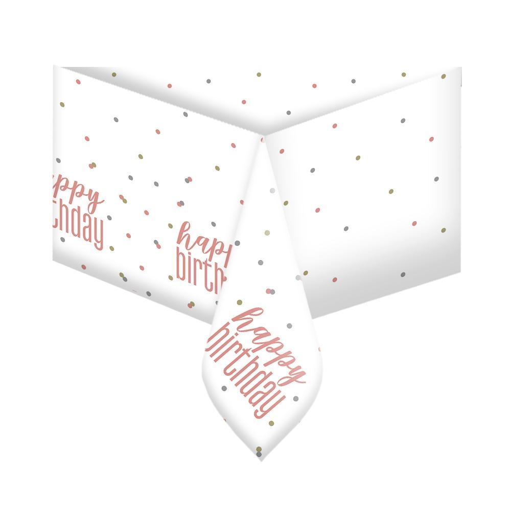 Tafelkleed Rosé Goud & Wit Happy Birthday 140cm x 214cm
