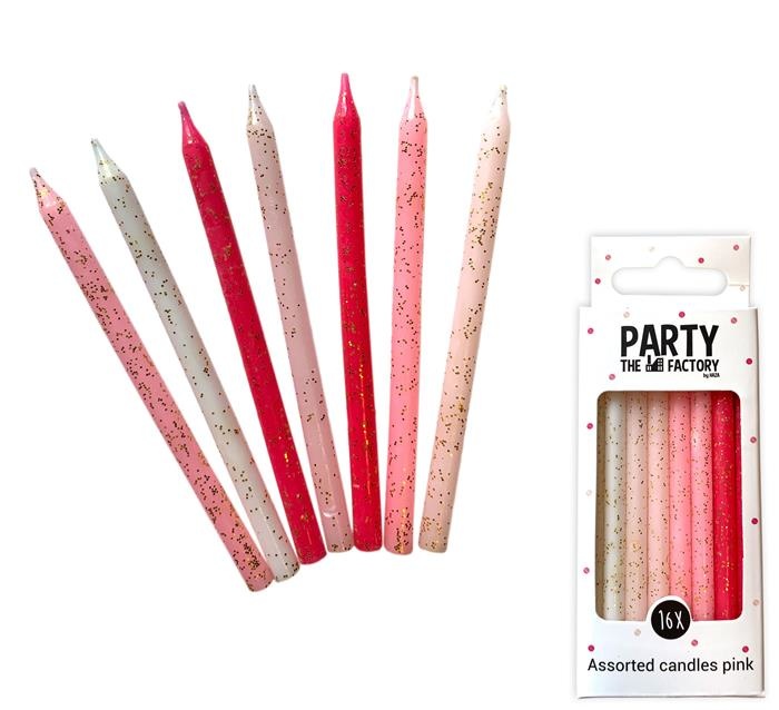 Kaarsjes Roze & Glitter Goud 16ST