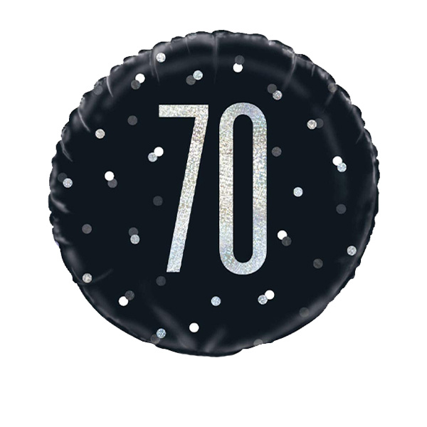Folie Ballon Zwart & Zilver 70 Jaar (45CM)