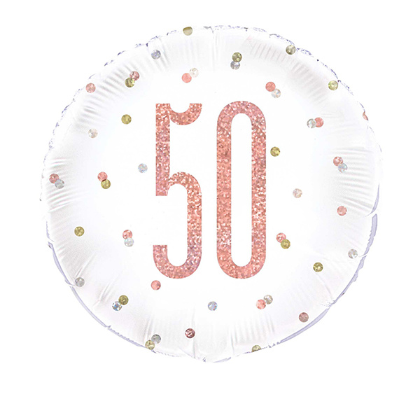 Folie Ballon Rosé Goud & Wit 50 Jaar (45CM)