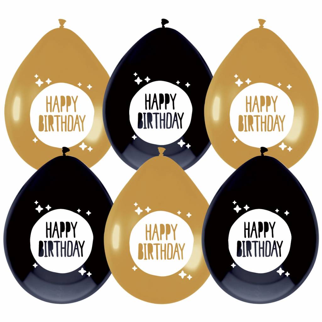 Ballonnen Festive Gold "Happy Birthday" (6ST)