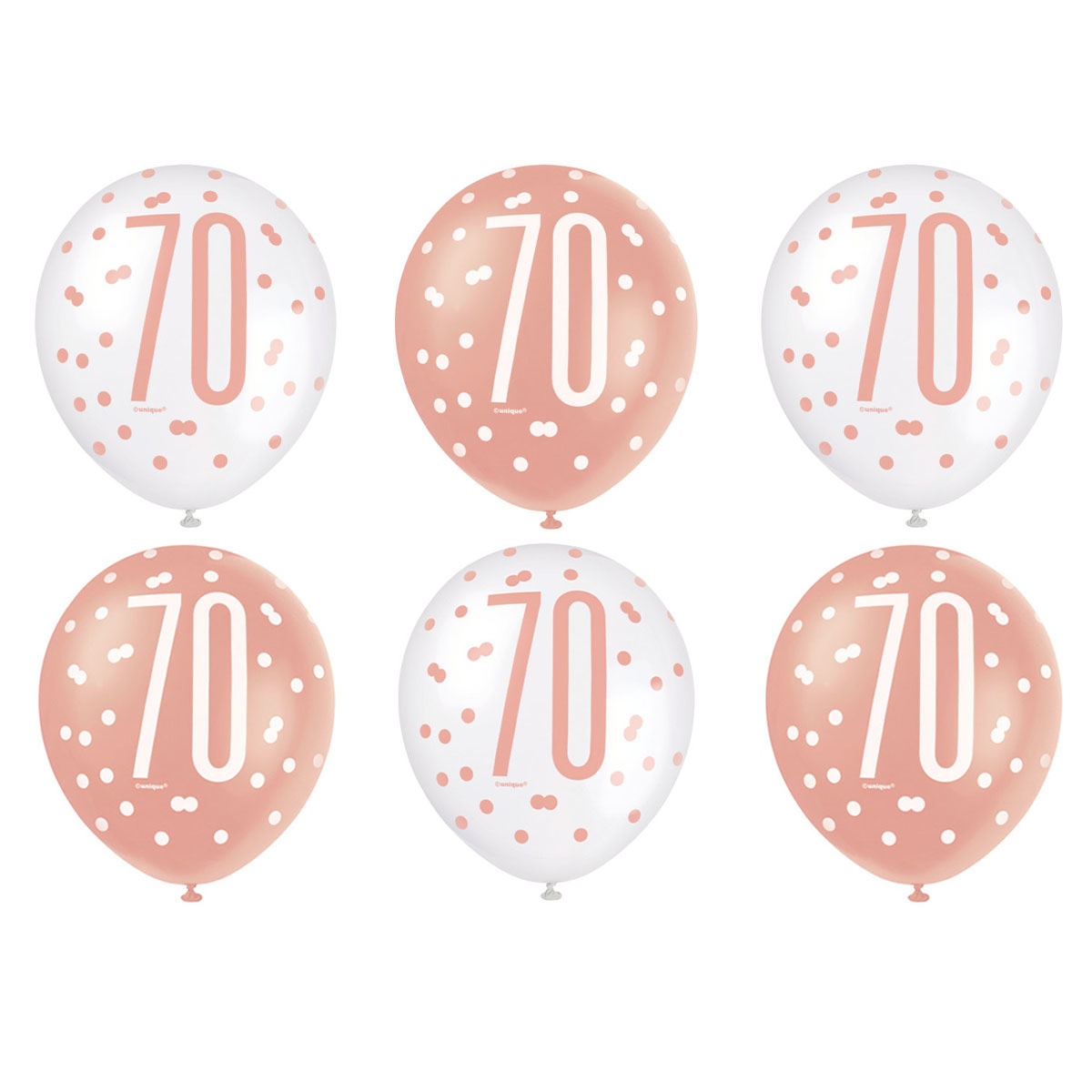 Ballonnen 70 Jaar Rosé Goud & Wit 30CM (6ST)