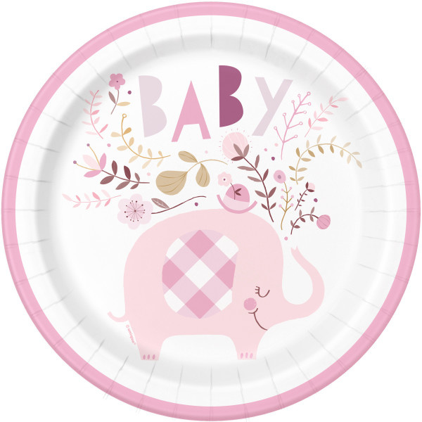 BabyShower Bordjes Elephant Pink 18CM (8ST)