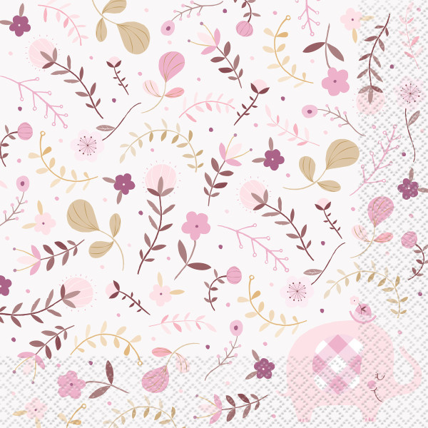 BabyShower Servetten Elephant Pink 33cm x 33cm (16ST)