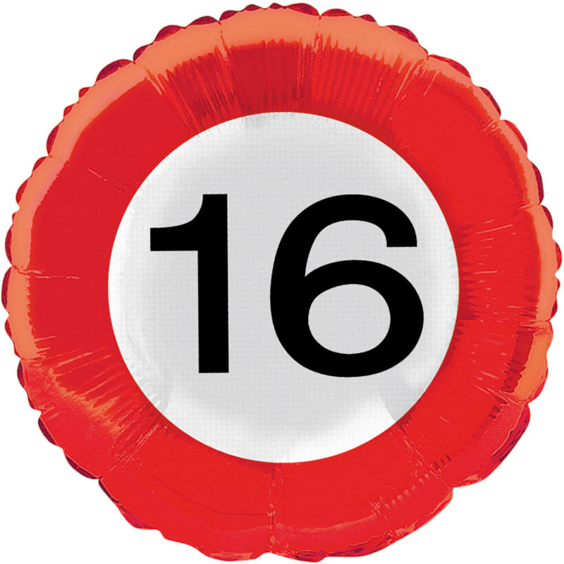 Folie Ballon 16 Jaar Verkeersbord 46CM