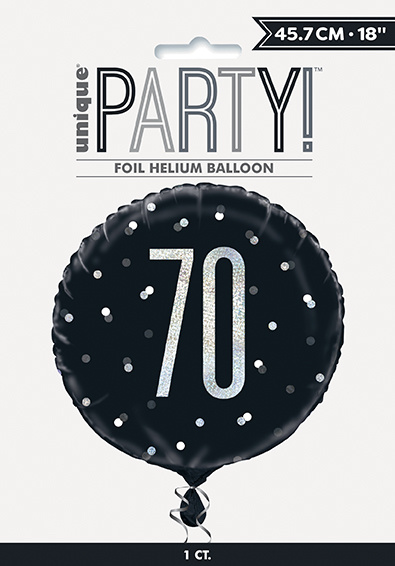 Folie Ballon Zwart & Zilver 70 Jaar (45CM)