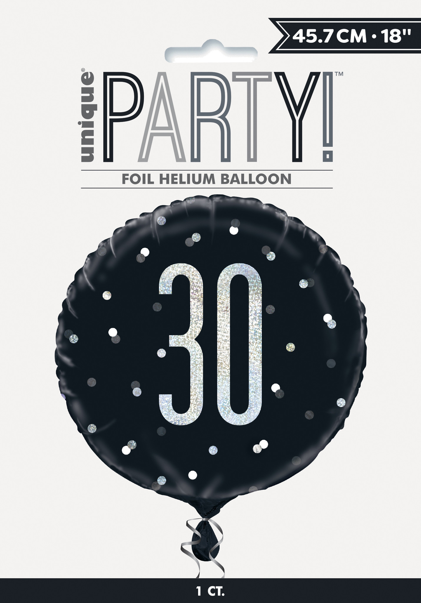Folie Ballon Zwart & Zilver 30 Jaar (45CM)