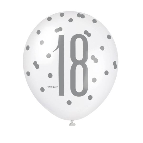 Ballonnen 18 Jaar Zwart & Zilver 30CM (6ST)