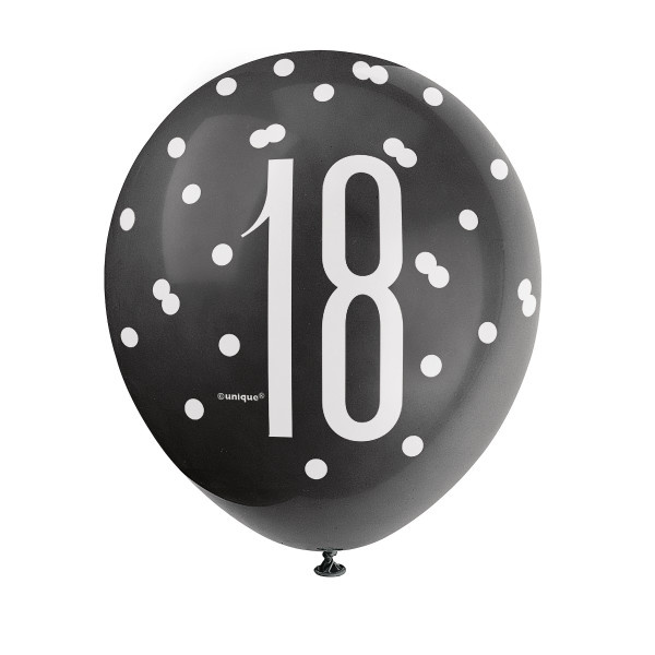 Ballonnen 18 Jaar Zwart & Zilver 30CM (6ST)