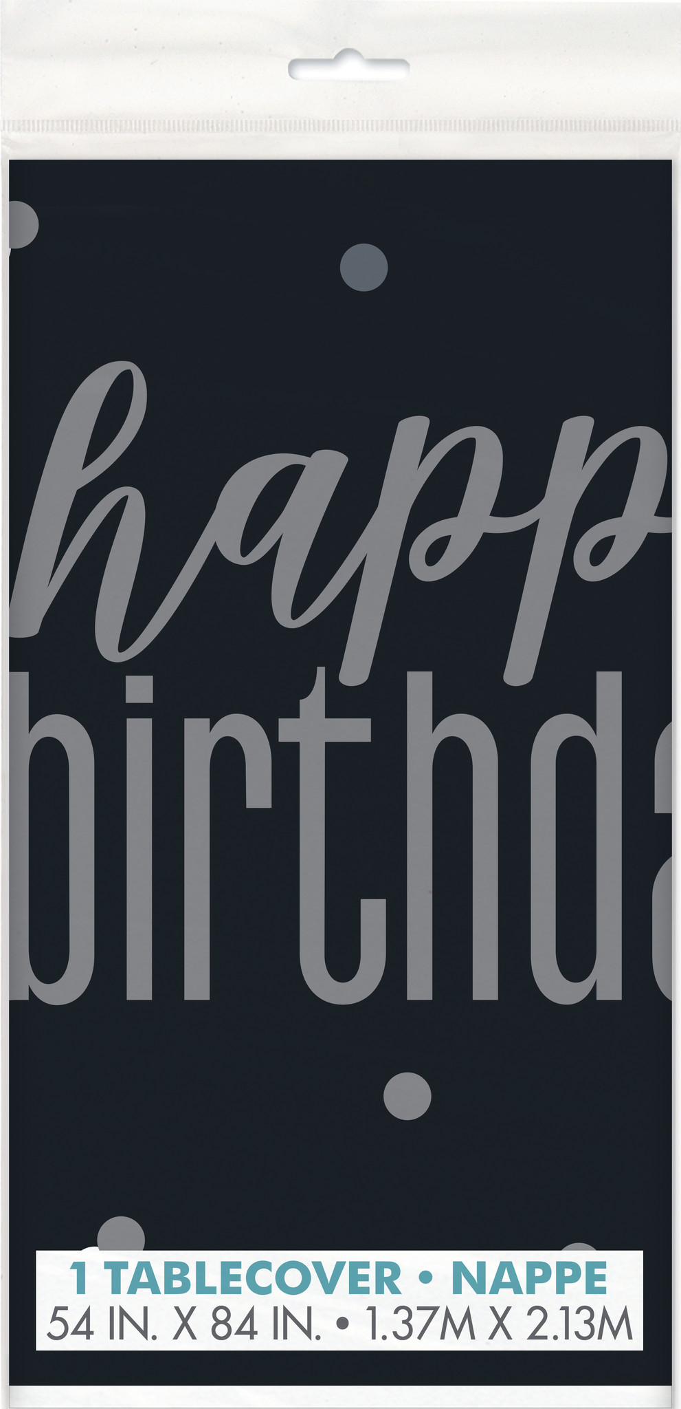 Tafelkleed Glitz Happy Birthday Zwart & Zilver 137cm x 213cm