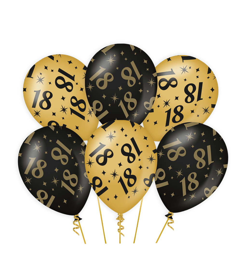 Ballonnen 18 Jaar Classy Zwart | Goud 30CM (6ST)