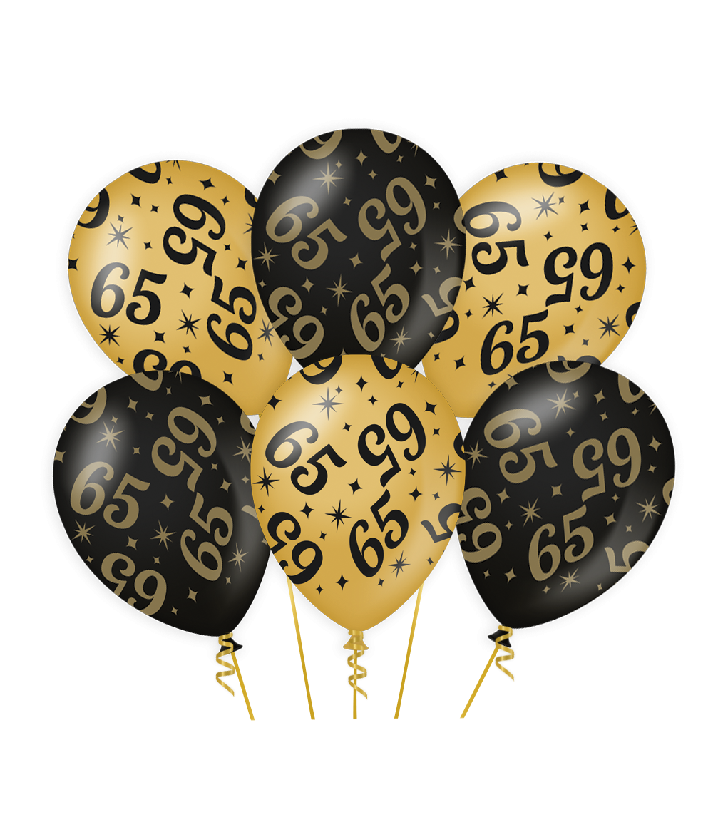 Ballonnen 65 Jaar Classy Zwart | Goud 30CM (6ST)