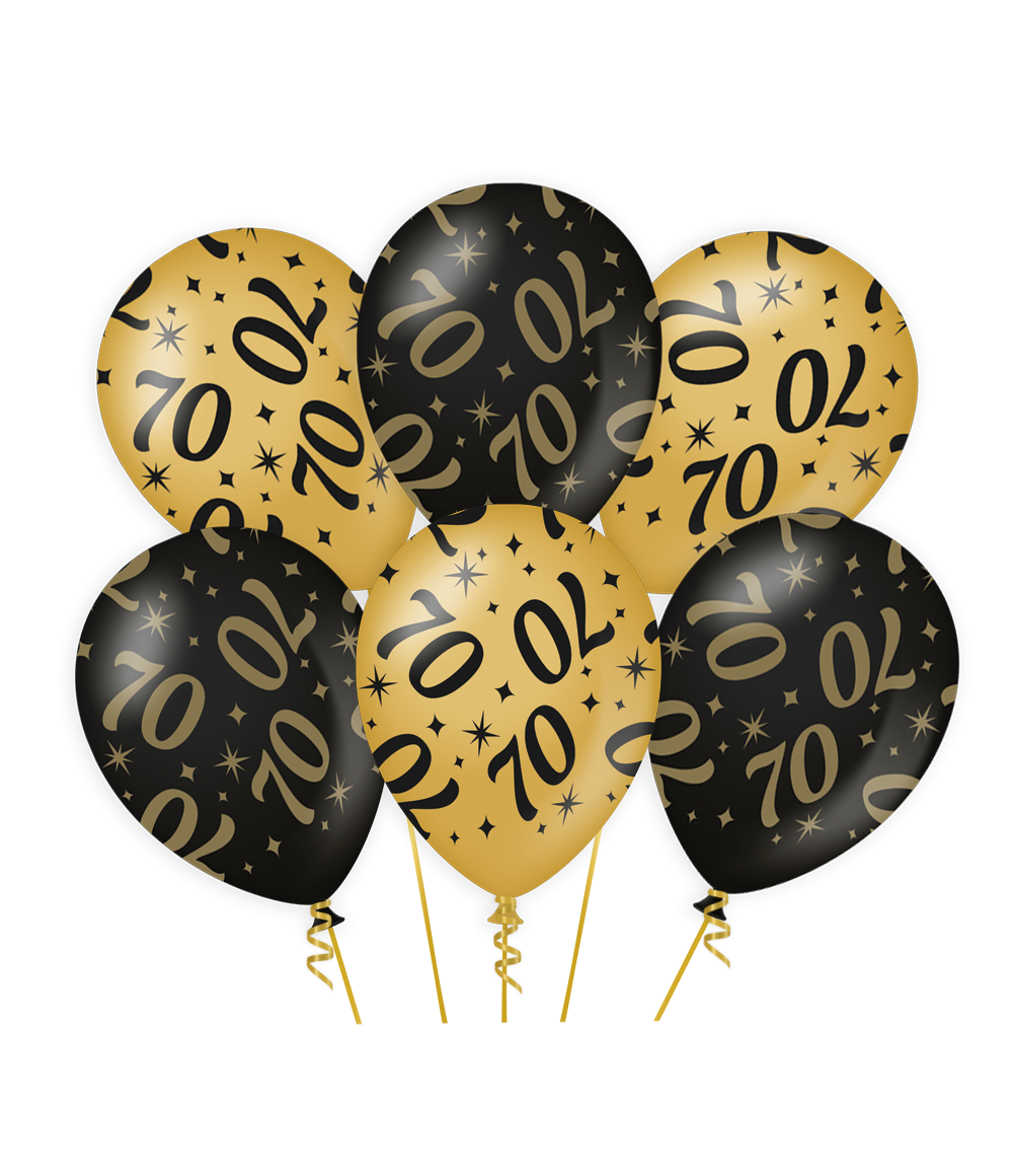Ballonnen 70 Jaar Classy Zwart | Goud 30CM (6ST)