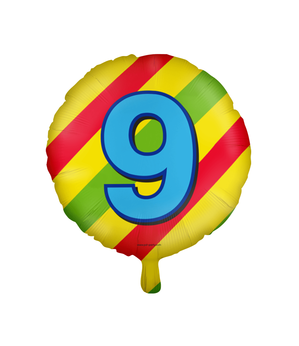 Folieballon 9 Jaar Happy Colors 46CM