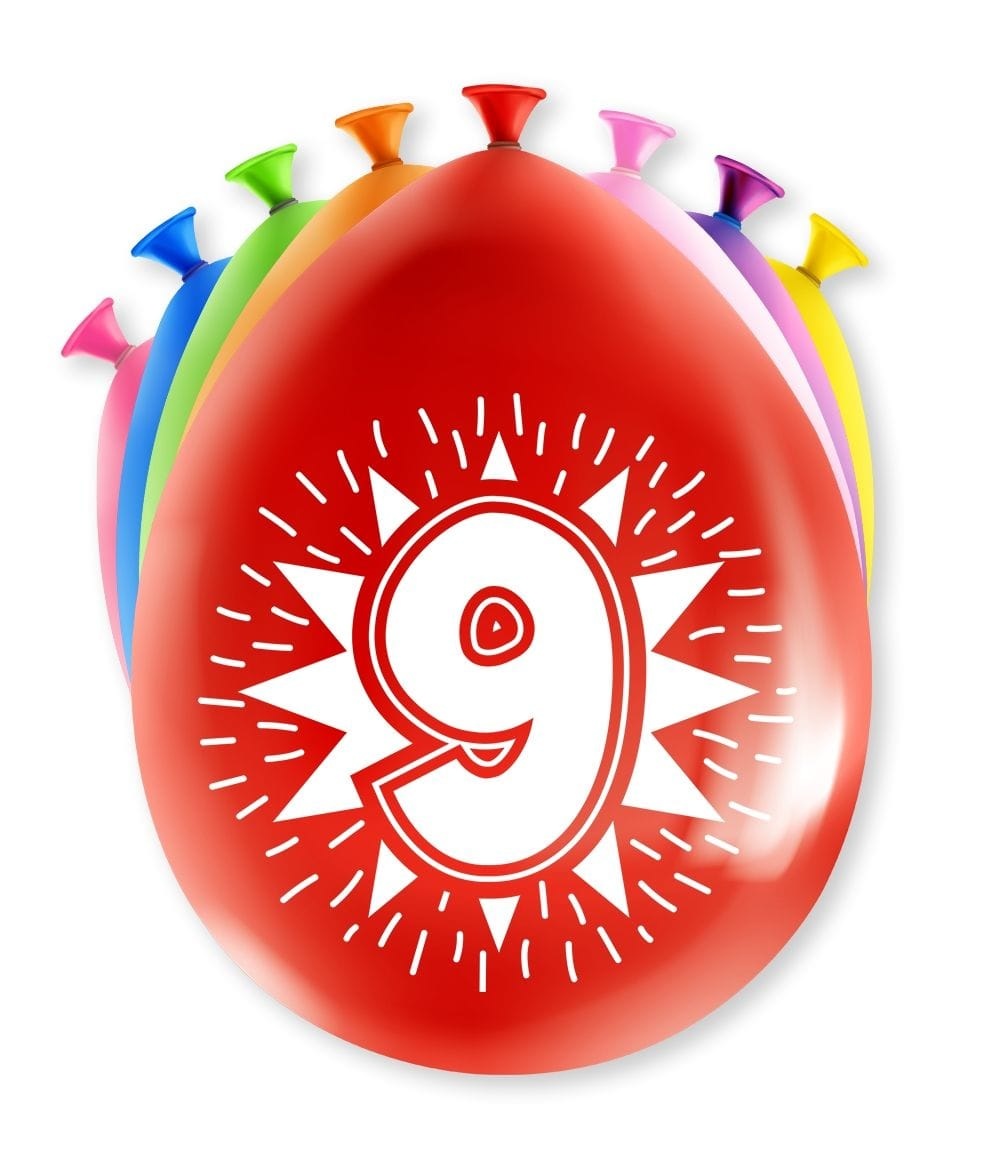 Ballonnen 9 Jaar Party 30CM (8ST)