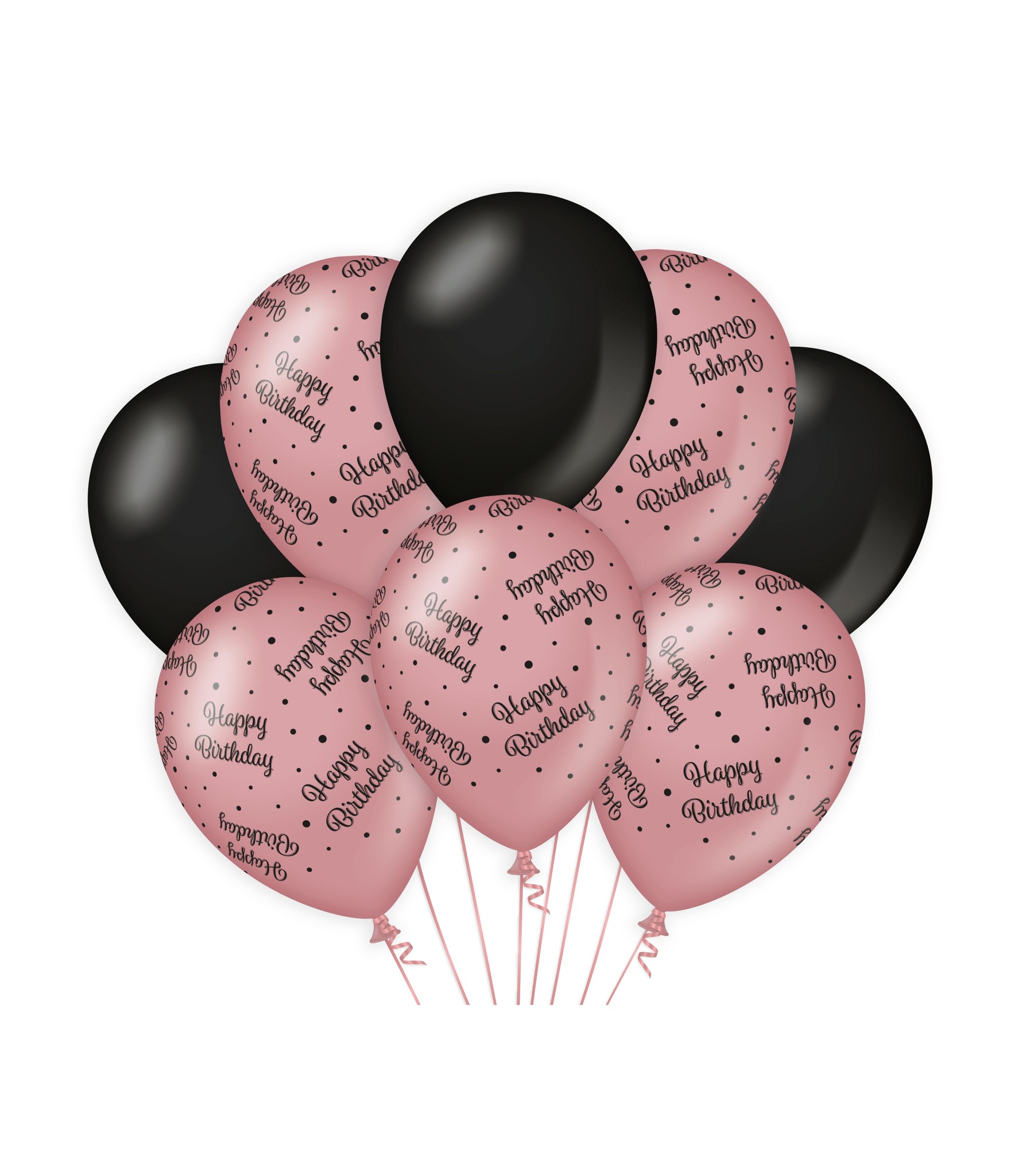 Ballonnen Happy Birthday Roze | Zwart 30CM (8ST)