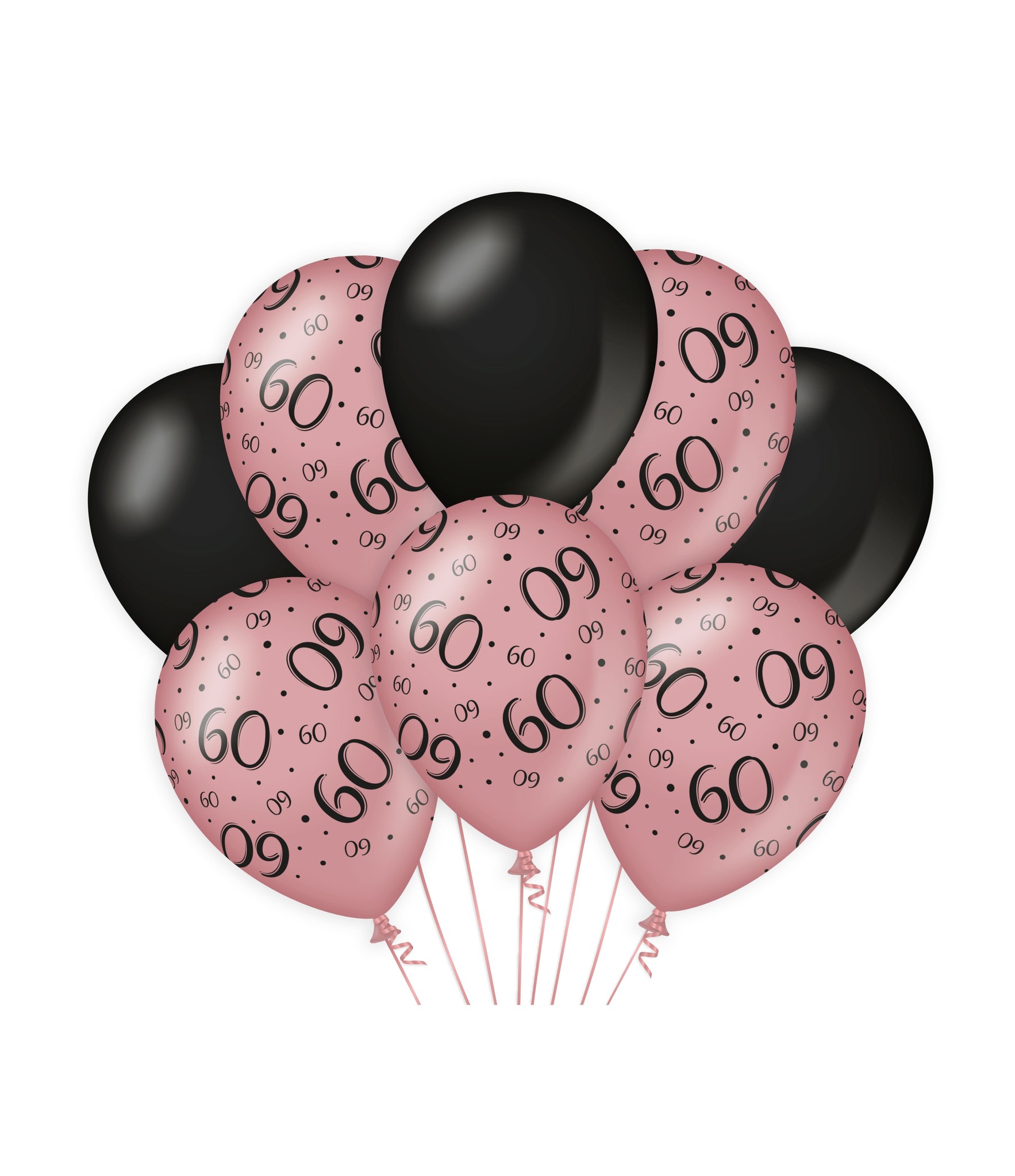 Ballonnen 60 Jaar Roze | Zwart 30CM (8ST)