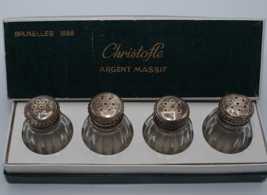 Set of 4 salt barrel with silver cap Christofle